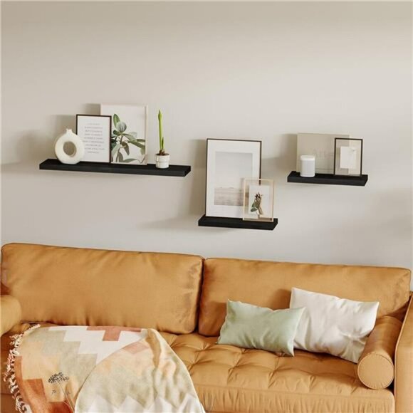 Fixwal Floating Wall Shelves Set of 4 Black Wood Storage for Home Decor - Picture 6 of 7